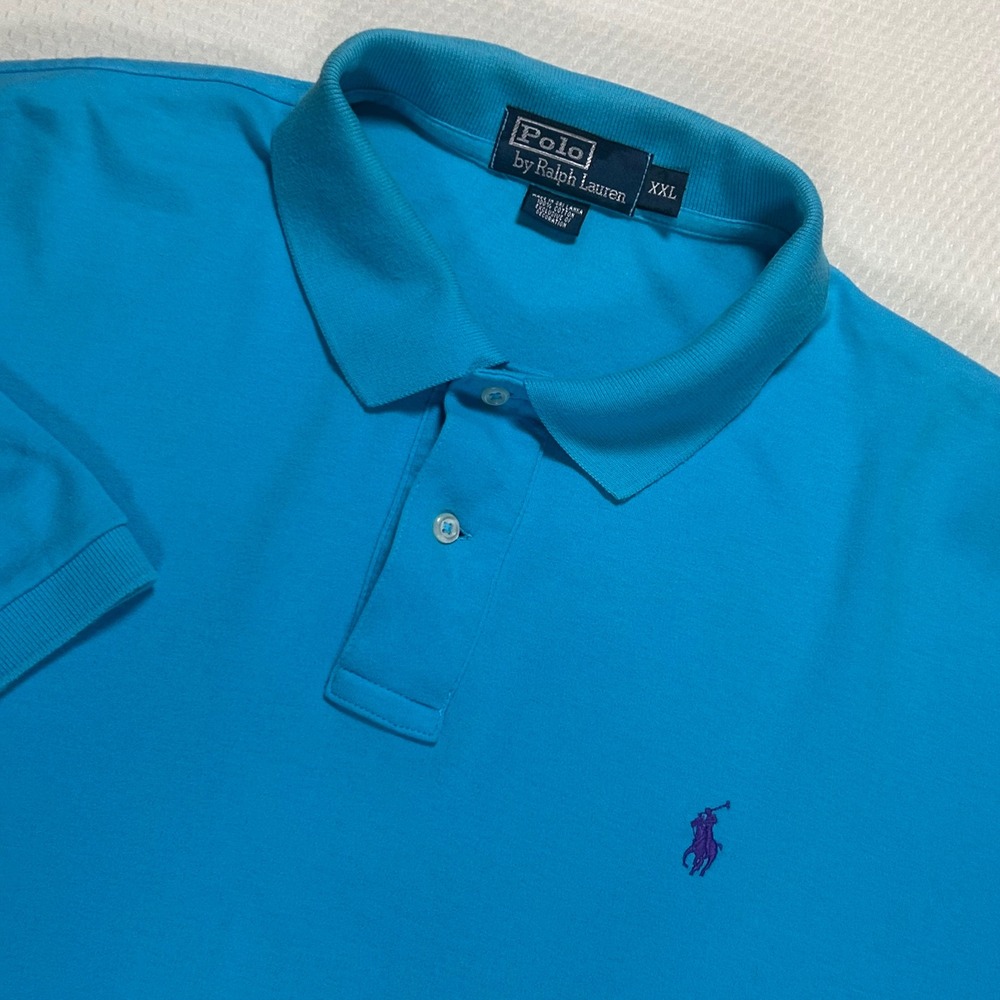 Polo Ralph Lauren Mens XXL Short Sleeve Polo Shirt Turquoise Blue Purple Pony